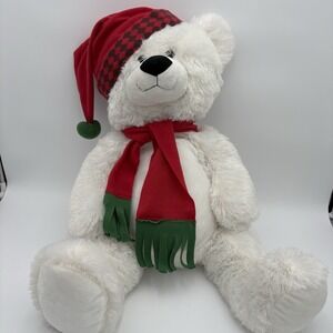 Christmas White Teddy Bear Red Green Scarf Hat Toy Network Plush 36" Toy 2009